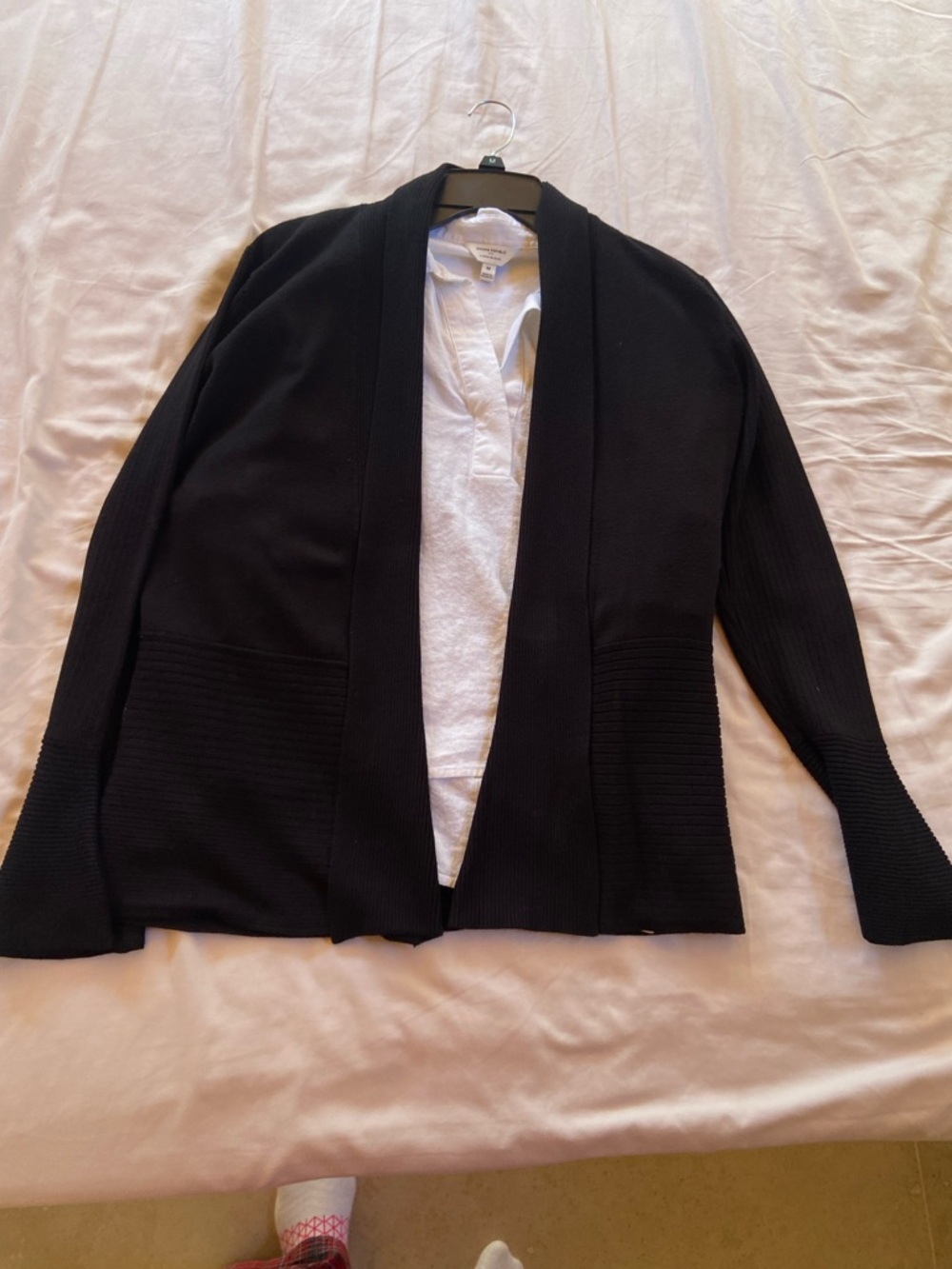 Black Ribbed Open-Front Cardigan